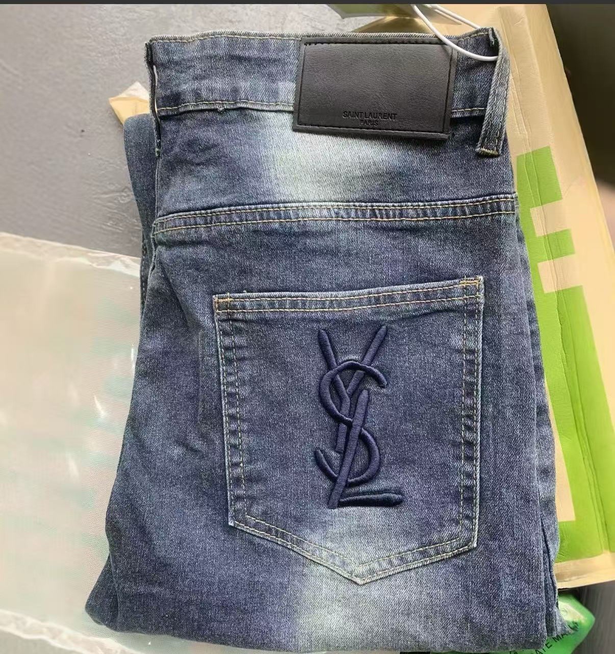 Saint Laurent Jeans Embroidered Logo Slim Blue