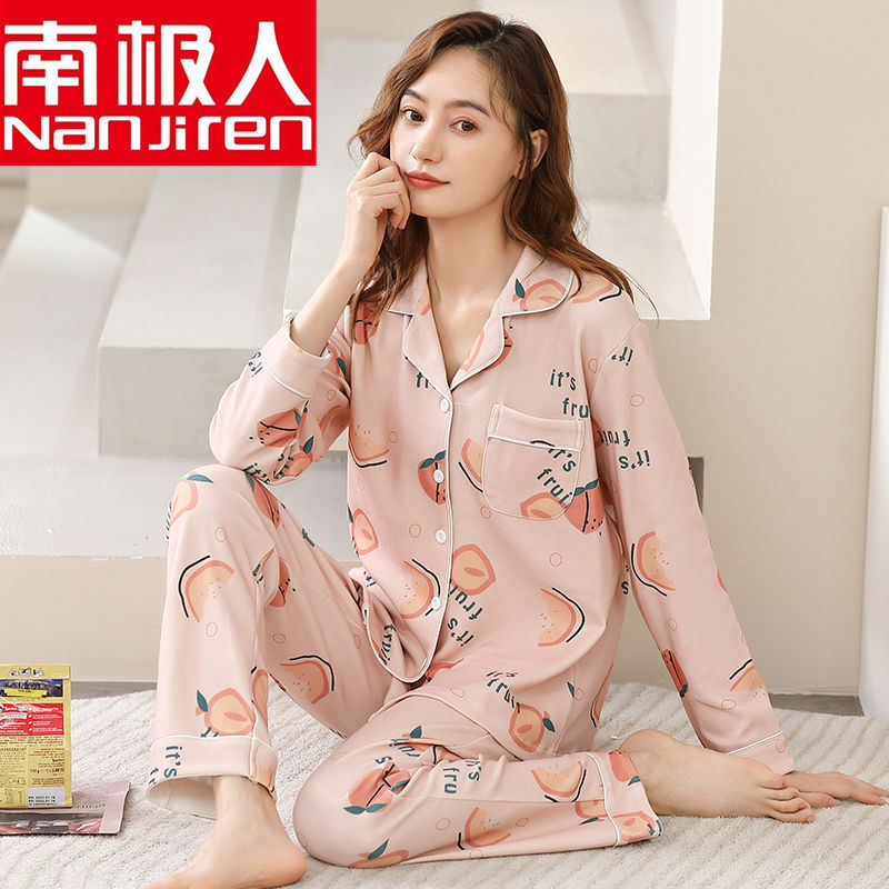 100% pijamas de algodón primavera y otoño de las mujeres de mediana edad mamá de manga larga cardigan traje de mediana edad y ancianos ropa de invierno se puede usar fuera