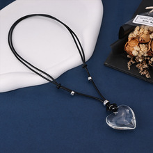 欧美Temu跨境饰品甜酷风夸张爱心项链水晶桃心choker蜡绳长款项链