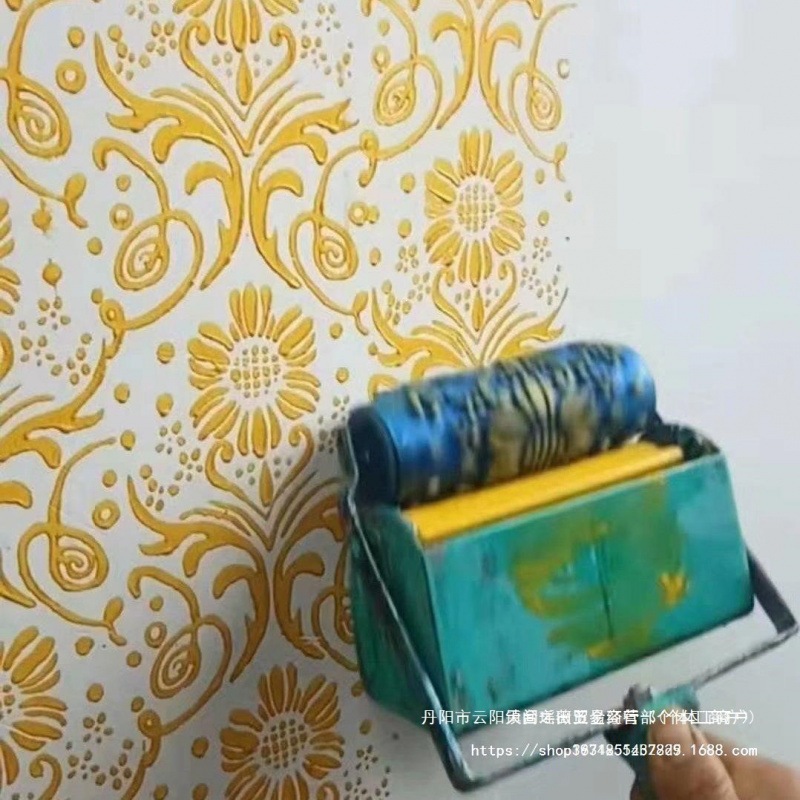 印花滚筒刷墙工具 液体壁纸漆模具墙面印花滚花滚筒花纹装饰机5寸