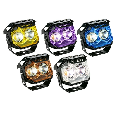 Dual-Eye Three-Sided Led Spotlight for Motorcycle and Electric Vehicle Modification, High-Intensity Lens, Integrated High and Low Beam Auxiliary Light (Motorcycle headlights, headlights) - single-package-including-accessories-three-sided-eye-rub-yellow-cover