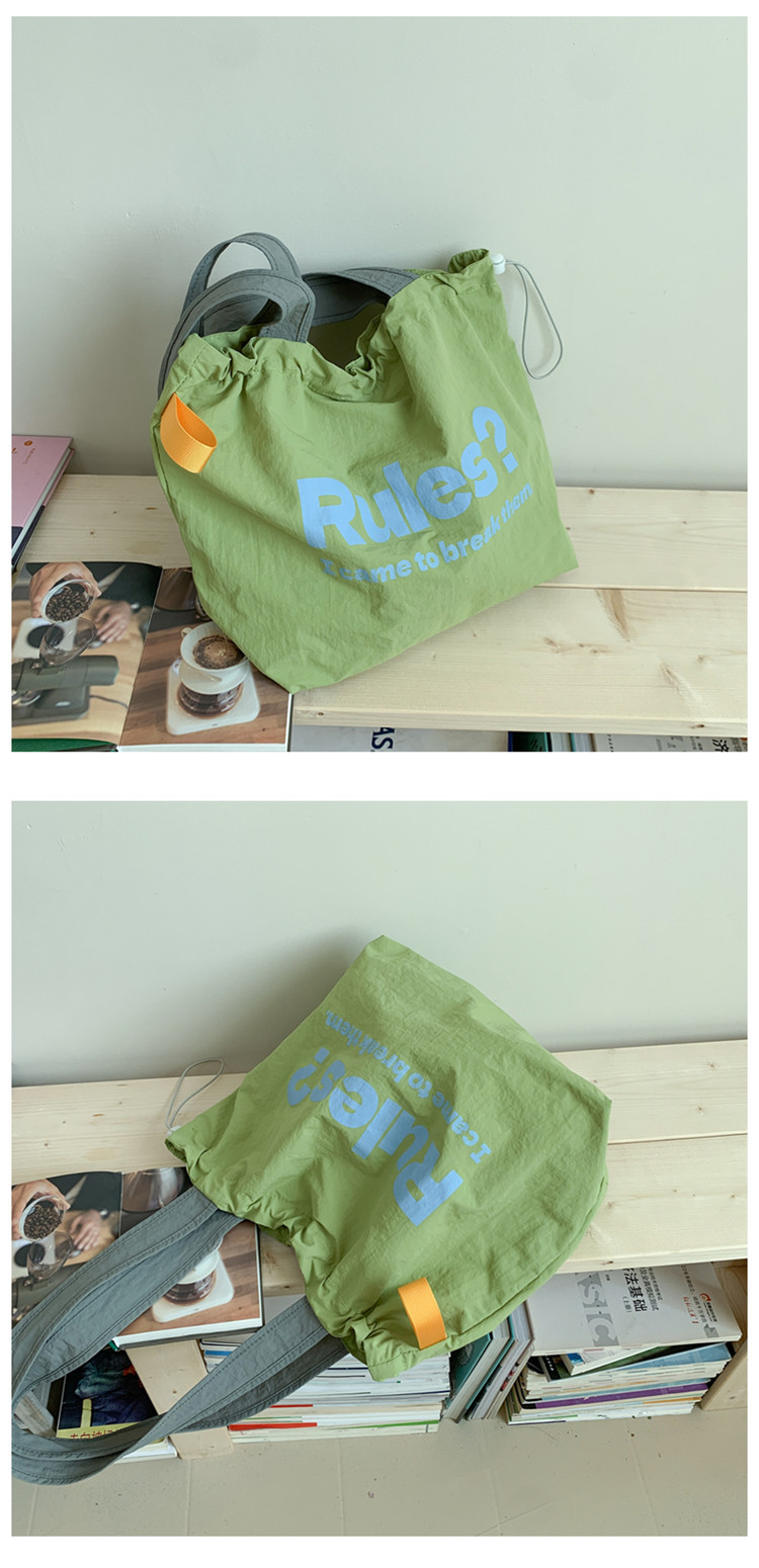 Fashionable and simple letter print large-capacity tote bag 2025 new style contrasting color versatile drawstring pleated single-shoulder bag undefined
