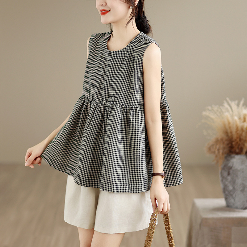 2026 Summer Retro Artistic Plaid Cotton Linen High Elastic Wrap-Style Extended Inner Vest for Women with Padding, European and American Cross-Border 2026 Summer Retro Artistic Plaid Cotton Linen High Elastic Wrap-Style Extended Inner Vest for Women with Padding, European and American Cross-Border