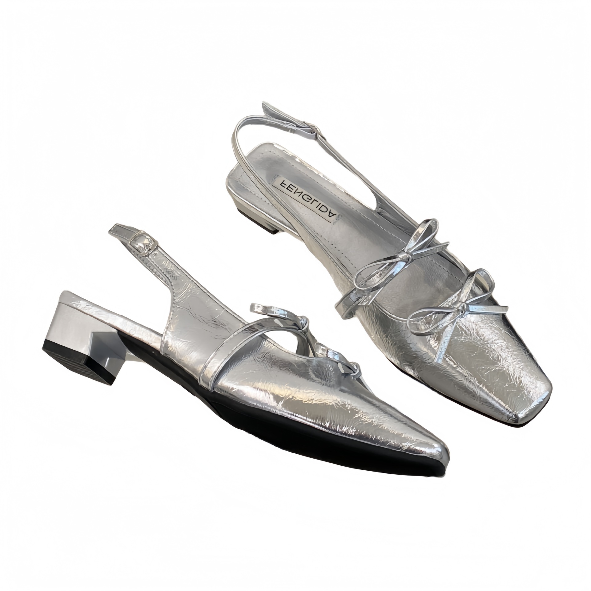 Closed-Toe Sandals For Women Summer 2024 New Fashionable Elegant Silver Bowknot Chunky High Heel Single Shoes_voghion.com