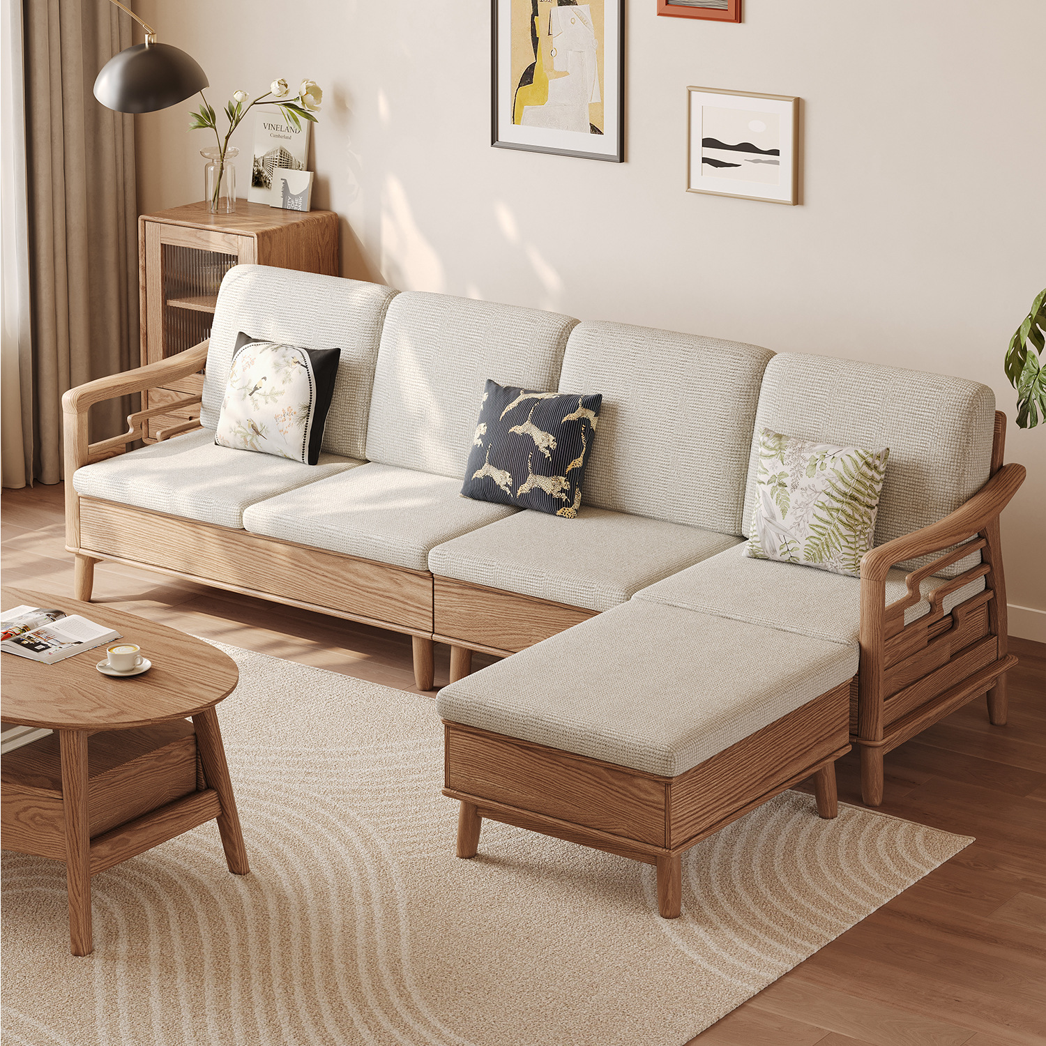 Ash Wood Solid Wood Sofa Set, Modern and Simple, Suitable for Small Living Rooms, Dual-Use for Winter and Summer, High-Box Storage Furniture