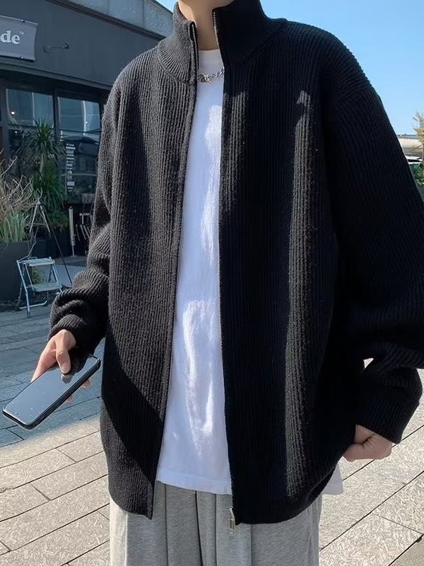 Chaqueta con cremallera estilo perezoso cárdigan suéter hombre otoño e invierno grueso perezoso de alta gama cuello alto suéter marca de moda japonesa