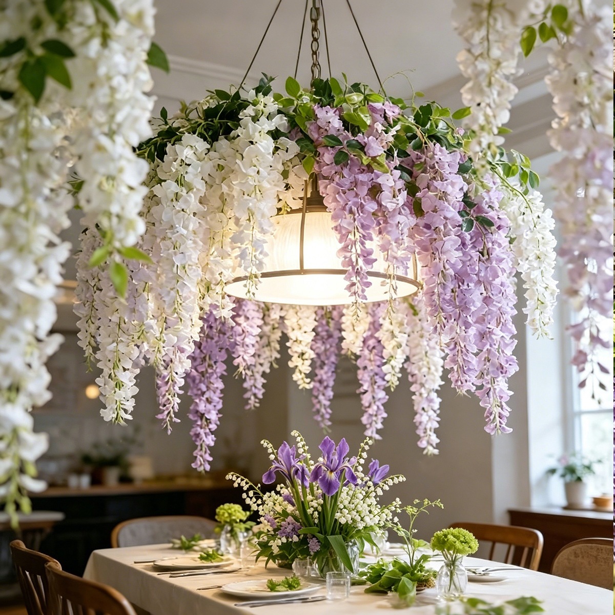 Simulación Able gigante wisteria ramas largas de plástico seda de flores falsas sala de estar interior colgando caña decoración de fotos