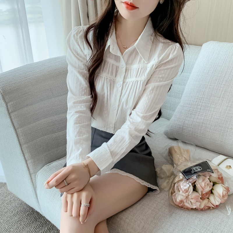 2025年春秋季新款女装纯棉衬衫女洋气全棉polo领职业长袖减龄上衣|undefined