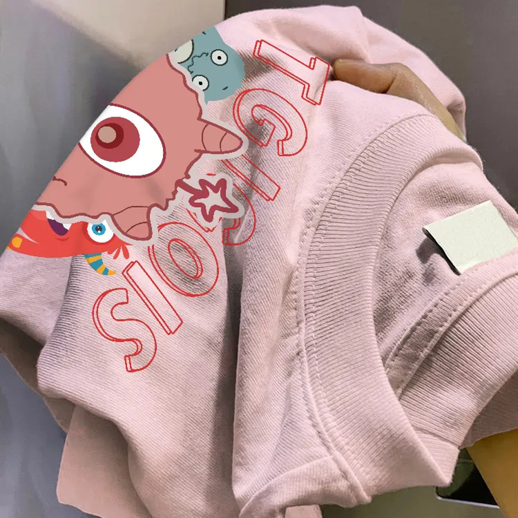 American Style Retro National Fashion High Street Pink Pure Cotton Short-sleeved T-shirt Women's Loose Summer Niche Design Sense Half-sleeved Top