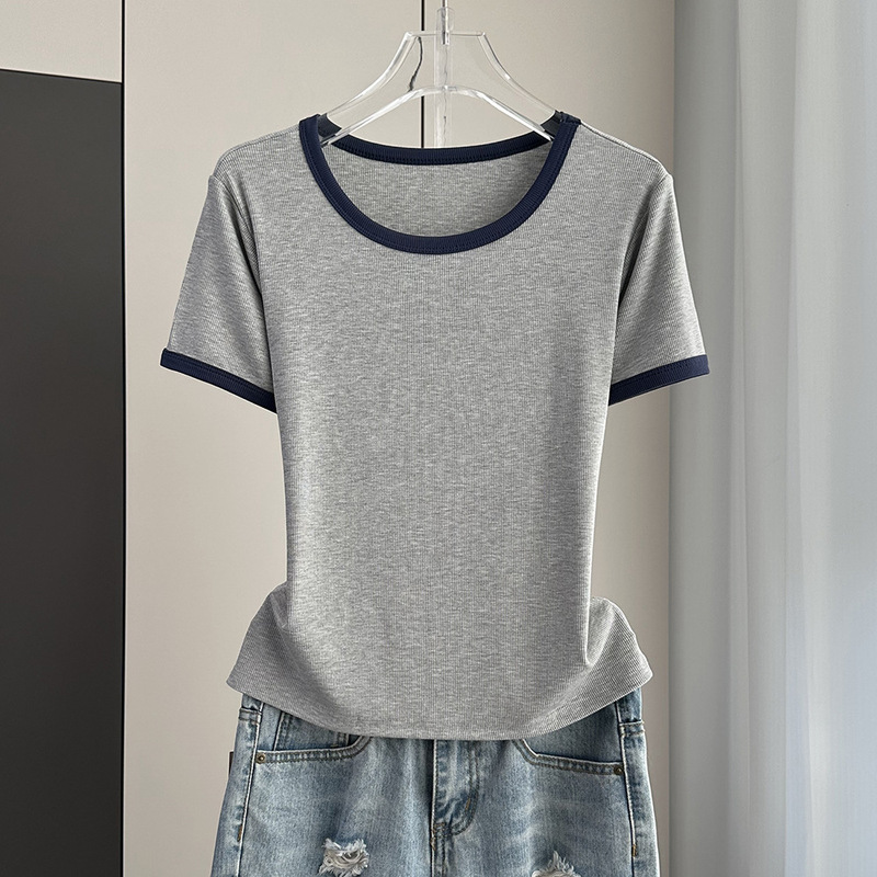 Shoulder Casual Short-sleeved T-shirt Women's Spring and Summer New Modal Threaded plus size Loose Slimming Top Base Shirt