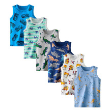 欧美儿童背心夏季男女童中小童纯棉恐龙卡通宝宝无袖工字t恤跨境