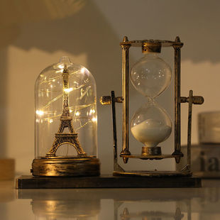 European Retro Gorgeous Iron Tower Glowing Decoration Hourglass Quicksand Creative Gift for Students Christmas Graduation to Start School Yuanqi
