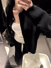黑色针织开衫女秋季宽松慵懒风休闲高级感春秋外搭毛衣外套上衣冬