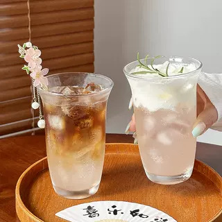 新中式國風玻璃杯古典闊口咖啡杯果茶杯高顏值喝水杯冷萃杯冷飲杯