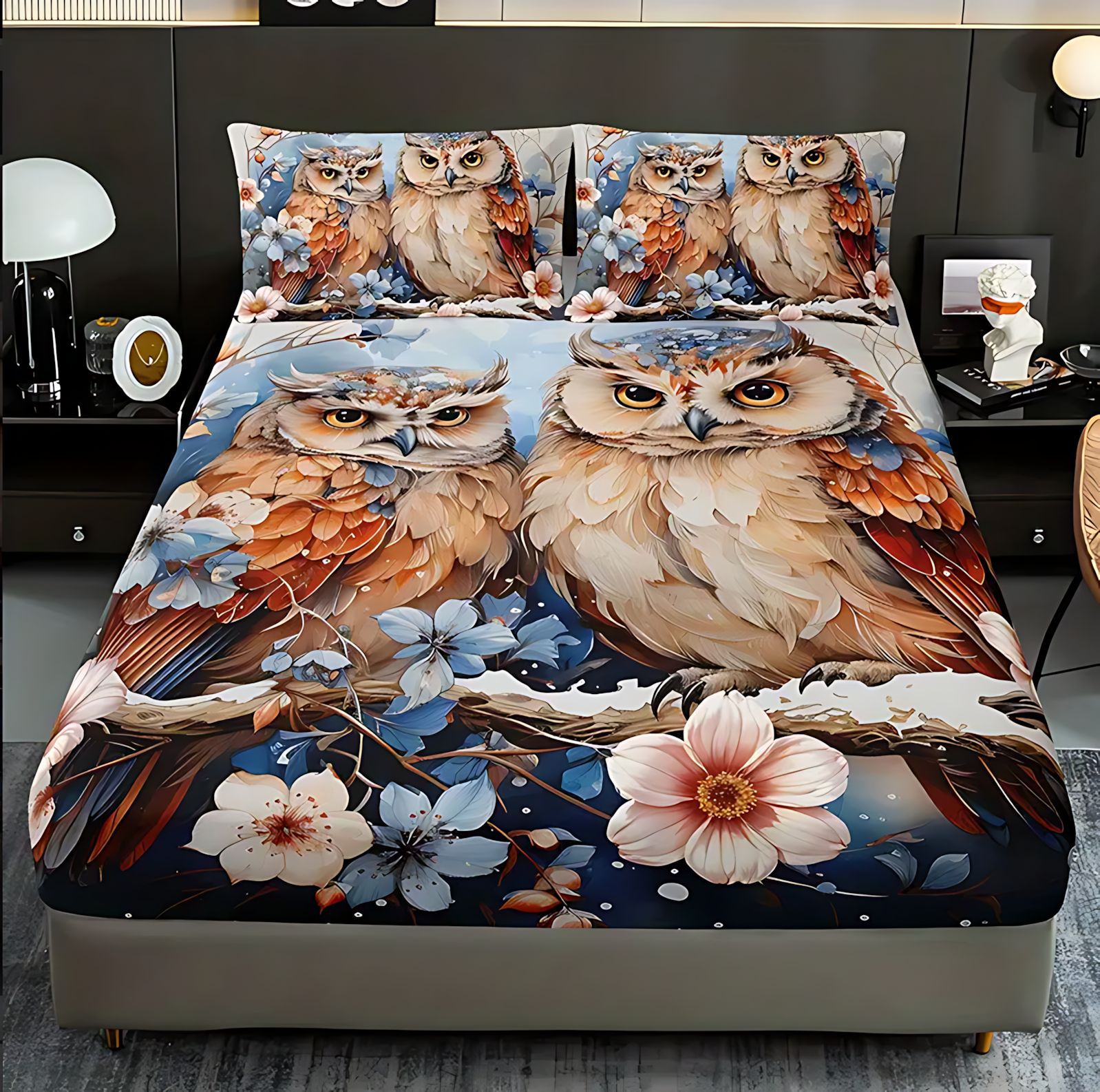 TEMU / JIT textil casero transfronterizo lindo tema búho molido 3D impresión digital cama Kasa Kit fuente fabricante