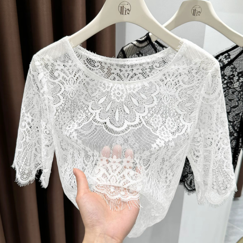 2025 New Summer Lace Undershirt for Women, Short-Sleeved Spring and Summer Hollow-Out Stylish Mid-Length Mesh Top 2025 New Summer Lace Undershirt for Women, Short-Sleeved Spring and Summer Hollow-Out Stylish Mid-Length Mesh Top