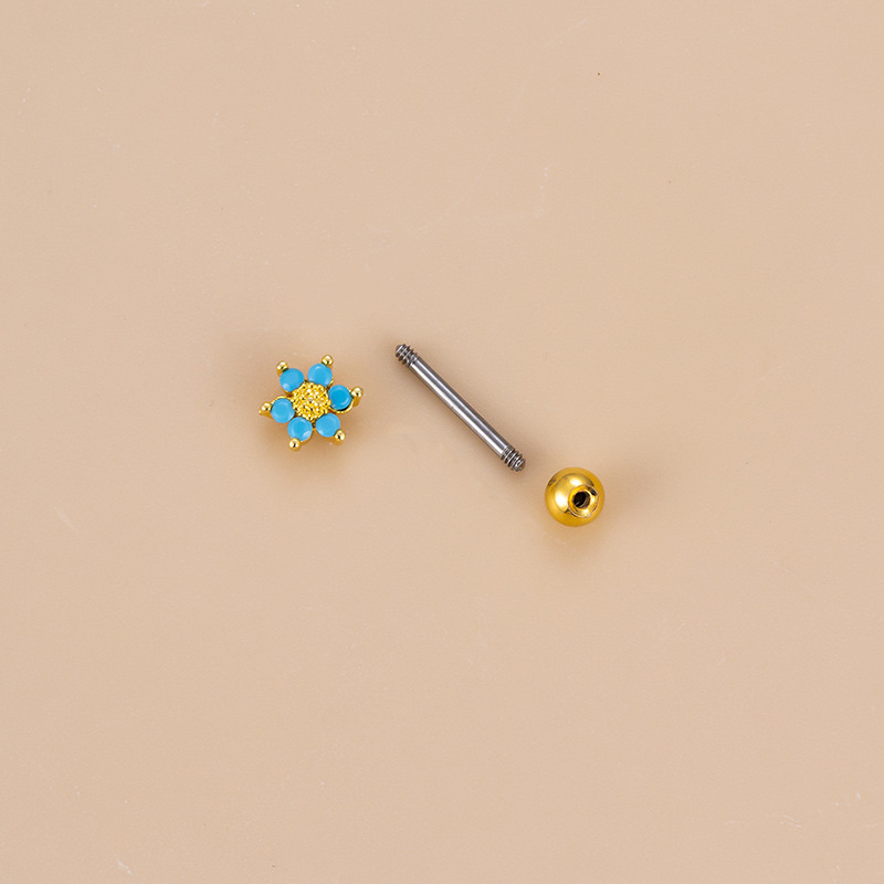 Fashion Round Flower Snake Stainless Steel Copper Plating Inlay Zircon Ear Studs 1 Piece