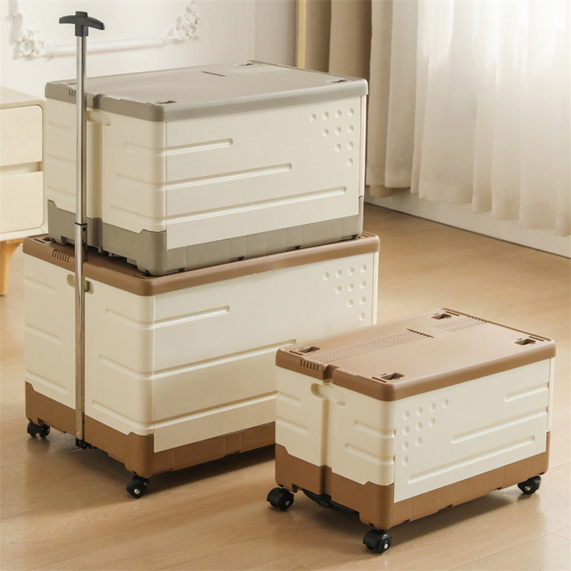 可叠堆塑料折叠箱居家防尘整理箱四轮万向轮拉杆箱衣服玩具收纳箱