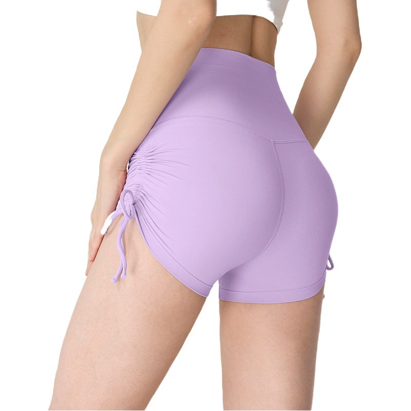 Лекка без размера Обнаженные шорты Йога Женские складчатые шорты Фитнес шорты без Т Спортивные персиковые шорты
