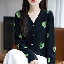 高级感提花V领针织开衫女初秋新款洋气减龄宽松显瘦百搭薄款外套