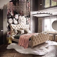 美式轻奢布艺床时尚酒店样板间民俗软包拉扣现代简约主卧双人婚床