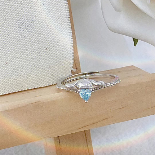 Cute Sanrio Jade Dog Ocean Heart Ring Female niche design big-eared dog ring birthday gift