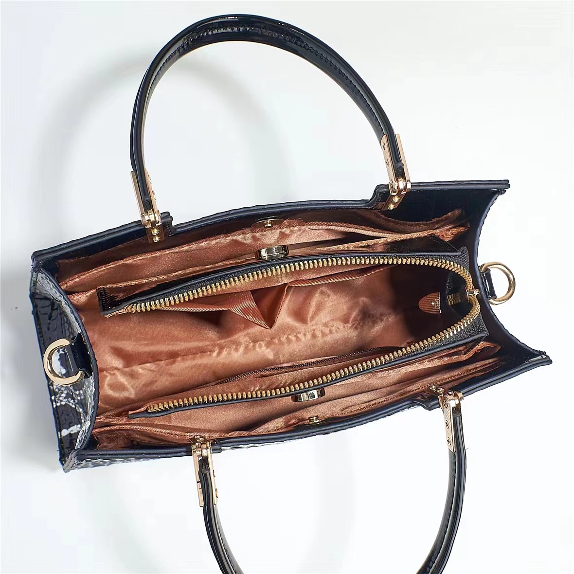 Bolso de Mano y Hombro de Gran Capacidad para Mujer de PU Charol con Estampa de Cocodrilo para Uso Diario