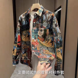 春秋新款男士潮流色织提花彩绘衬衫男女同款时尚百搭宽松休闲外套