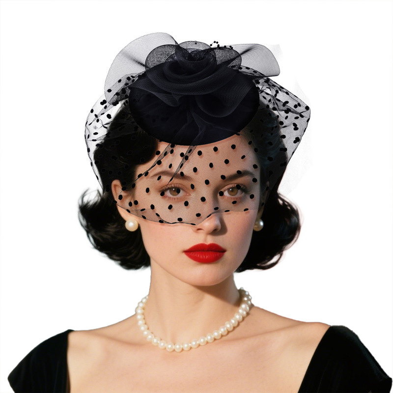 Retro Republic of China Mesh Hat Hairpin Bridal Veil Headdress Celebrity Cheongsam Dress Photo Decoration Props Hair Accessories
