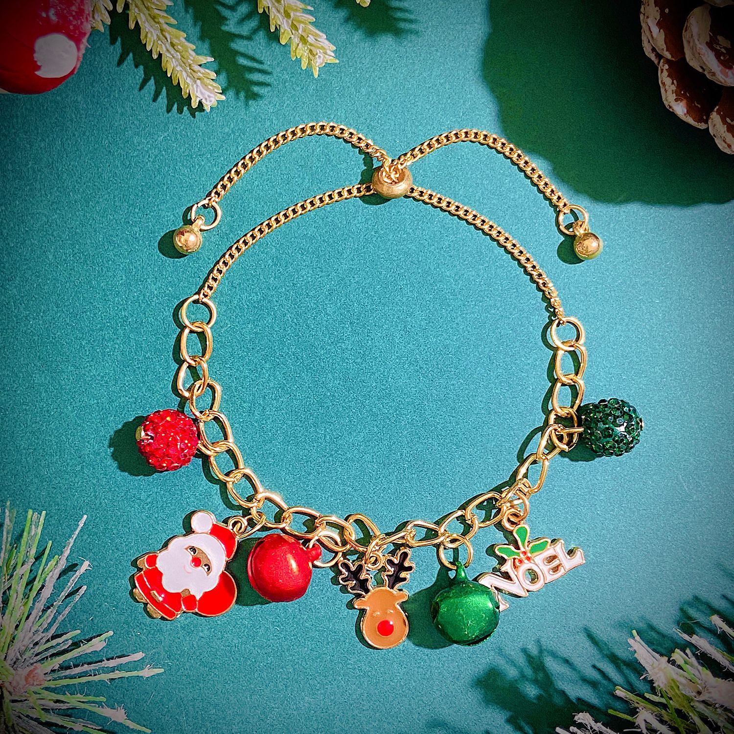Pulsera de navidad para mujer con dijes de copo y reno_voghion.com