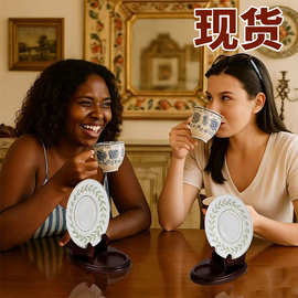 现货木质茶杯底座咖啡杯支架厨房桌面盘子装饰架茶杯茶碟展示支架
