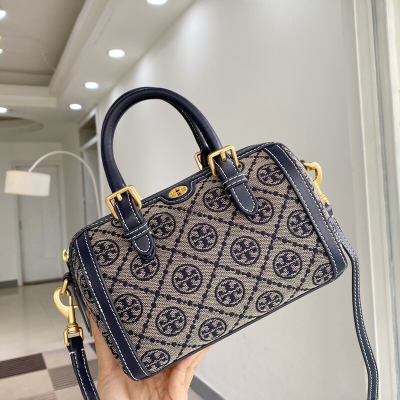 TB Boston bag, MINI size, with a pillow-like design, made of cowhide with jacquard fabric, a versatile shoulder bag that can be carried crossbody or by hand, a small bag for women TB Boston bag, MINI size, with a pillow-like design, made of cowhide with jacquard fabric, a versatile shoulder bag that can be carried crossbody or by hand, a small bag for women