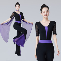紫の濃いv色のガーゼの袖の形の服のダンスの服のショーのモデルのバレエの練習の功の育成訓練のマナーのモーダル