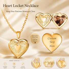 跨境热销爱心相盒吊坠项链照片 DIY 刻字情侣项链Locket Necklace