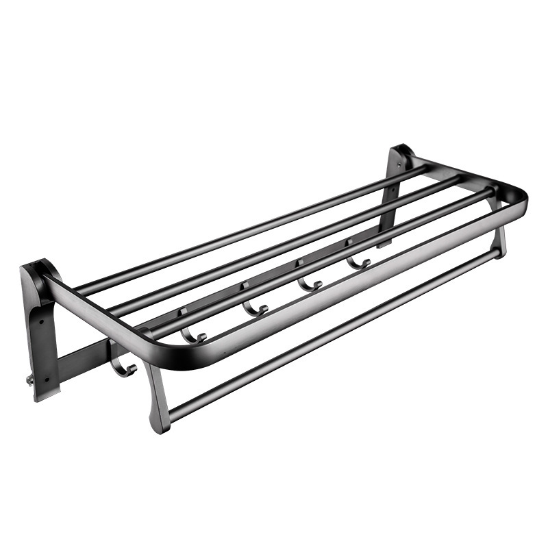 Pistola gris toallas de baño estante de baño espacio de aluminio pared toallas estante de almacenamiento conjunto de perforación libre