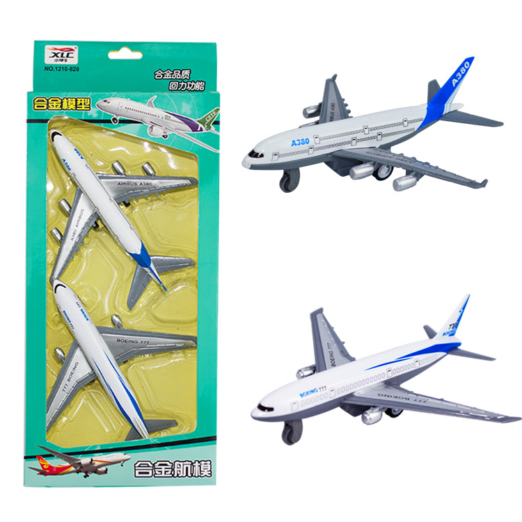 批发儿童合金飞机玩具波音777仿真回力客机模型男孩客机航空套装
