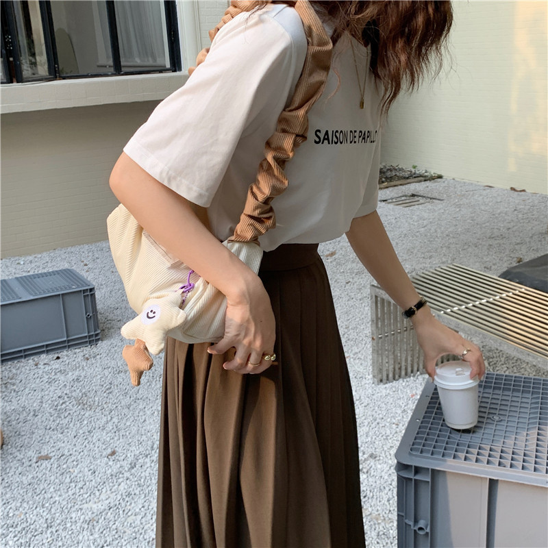 19212 corduroy retro underarm bag, sweet and youthful girl's single-shoulder bag with contrasting colors, cute student square bag undefined