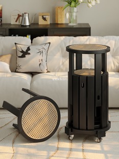 Rattan Stool Can Be Stored and Stacked for Guests, Round Stool for Home Use, Four-In-One Spare Bench, Solid Wood Stool, Jenga