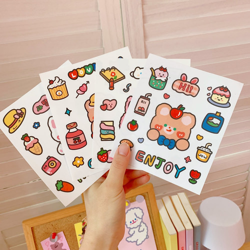 Tengyi Youpin Water Cup Sticker Cute Tea Bear Handbook Sticker Student Dormitory Cute Decoration Sticker Small Pattern Sticker