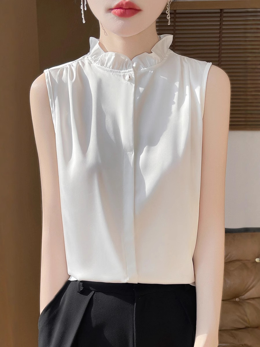 Spring solid color silky vest sleevless