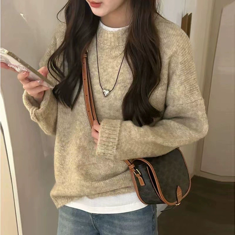 Вязаный свитер, демисезонная однотонная стеганая куртка, oversize