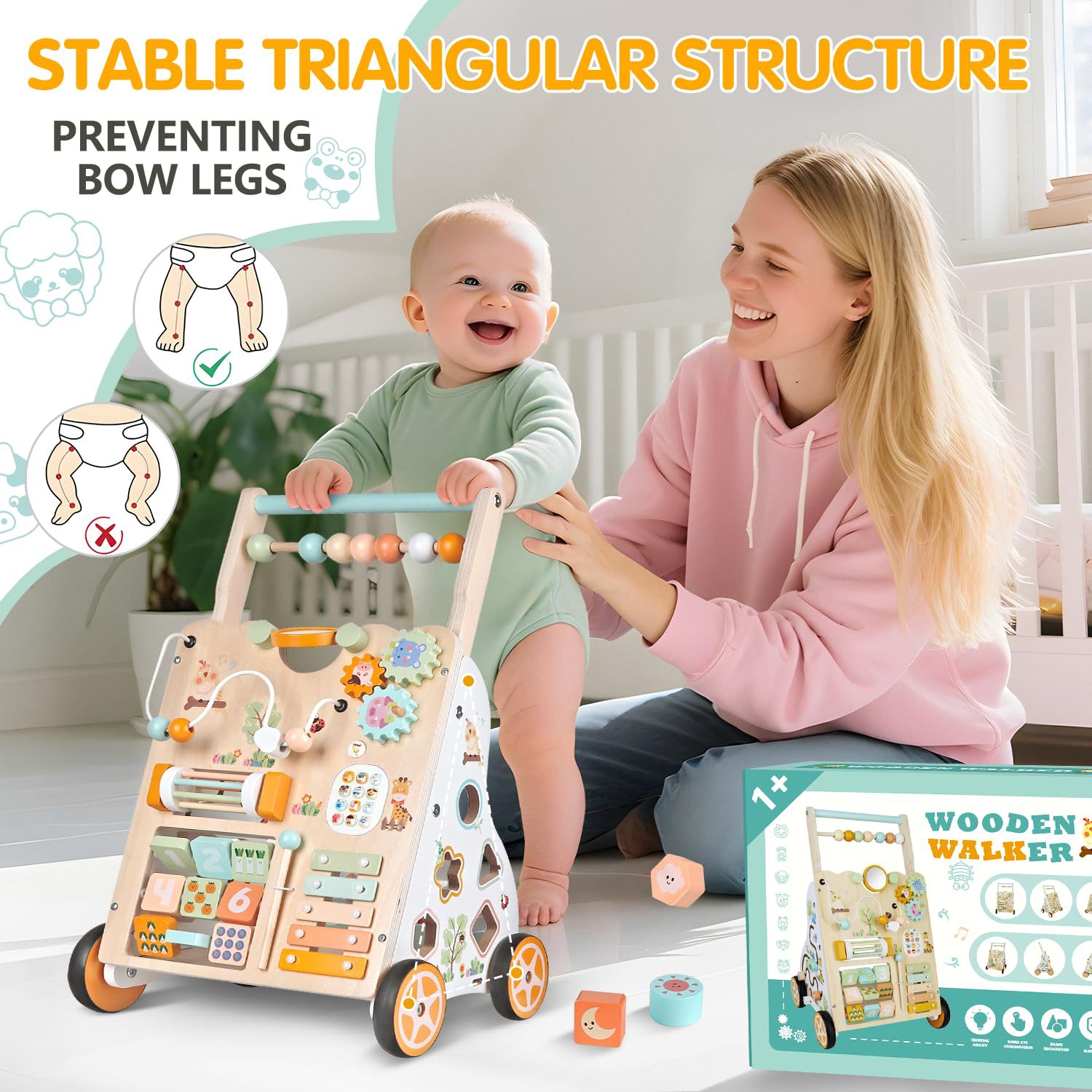 Ahşap Bebek Yürüteç Çocuk Arabası Montessori Yürüme Oyuncağı Unisex Bebek Yürüme Oyuncağı