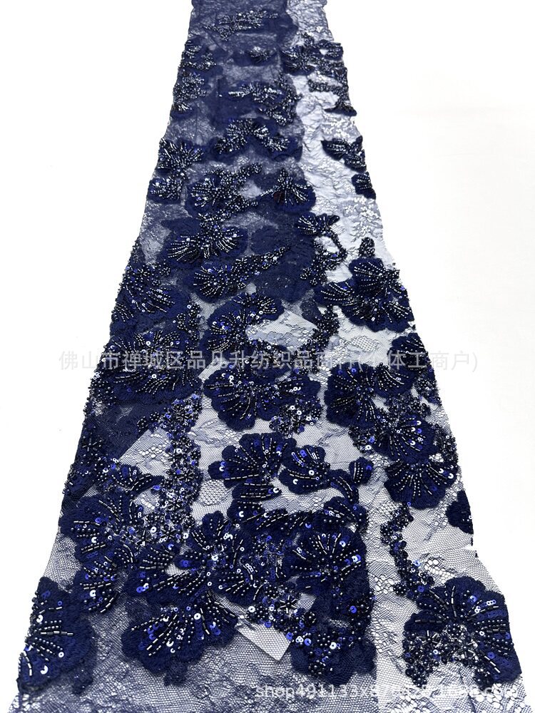 Guangzhou Zhongda tela bordada cuentas esquinilla bordada tela de encaje vestido de boda fábrica directa al por mayor