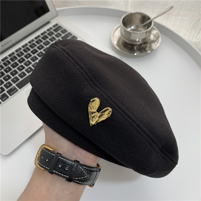 Women's Sweet Simple Style Heart Shape Eaveless Beret Hat display picture 3