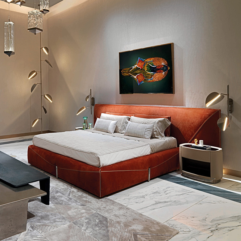 Italian Light Luxury Envelope Bed Villa Large Apartment Widescreen Master Bedroom Top Layer Genuine Leather Double Wedding Bed bedroom Set Italian Light Luxury Envelope Bed Villa Large Apartment Widescreen Master Bedroom Top Layer Genuine Leather Double Wedding Bed bedroom Set