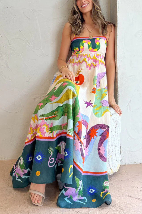 امرأة فستان سوينغ غير رسمي طباعة بلا أكمام طباعة فستان طويل ماكسي شارع display picture 5