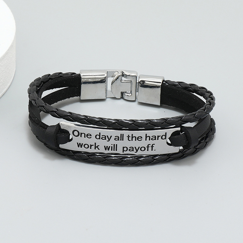 17g Weight Bracelets Classification Fashion Letter Pu Leather Alloy Braid Men'S Bracelets Men Cord & Leather Bracelets