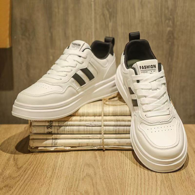 Giày sneaker nam cổ thấp thoáng khí dễ phối đồ, đế cao su gót thấp 1–3 cm — A2511 trắng nâu, A2511 trắng đen