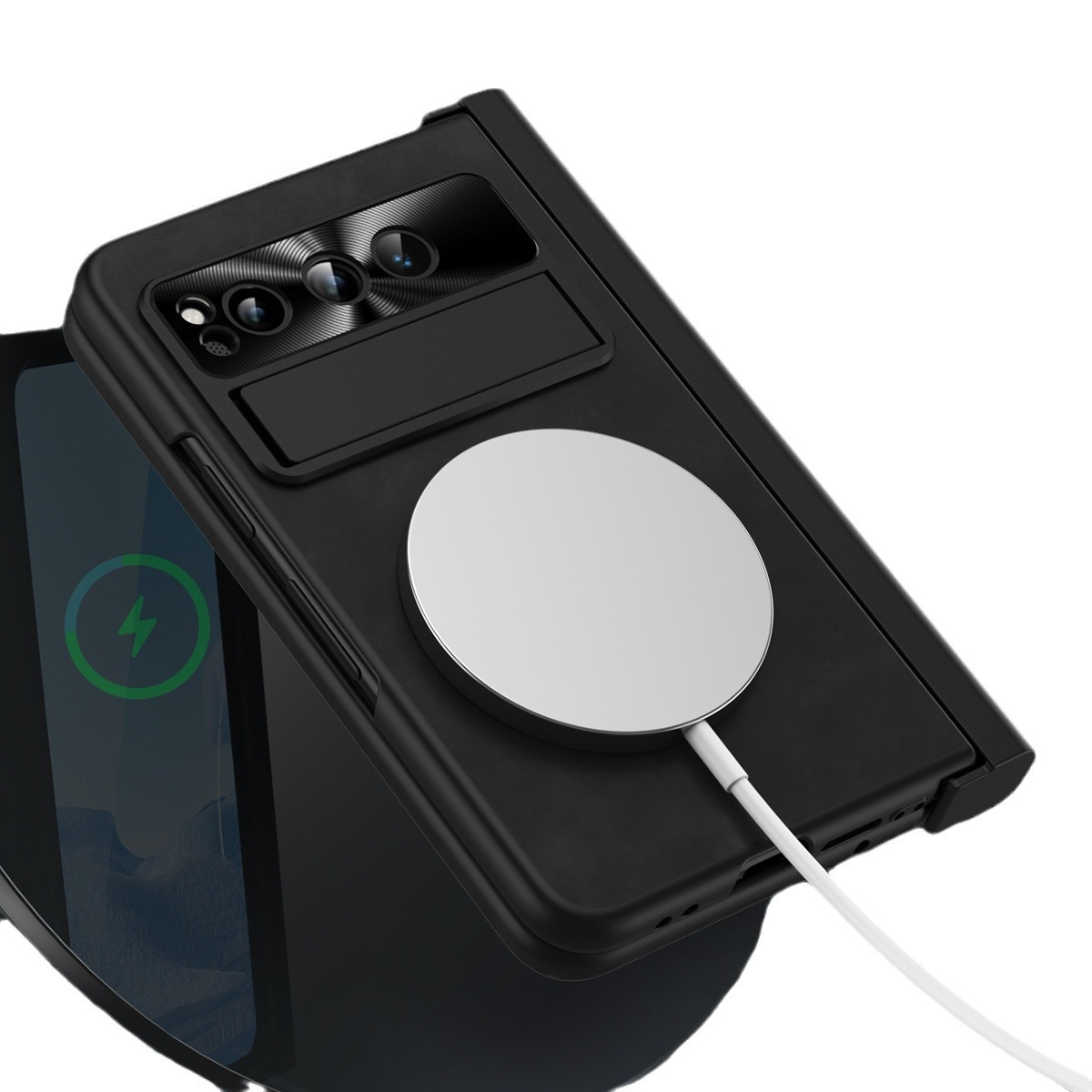 Compatible With Google Phone Pixel Fold Plain Leather Foldable Shockproof Pen Slot Hinge Protective Case_voghion.com