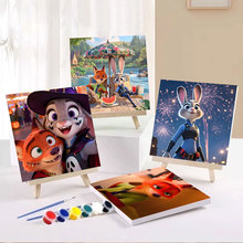 新款疯狂动物城尼克和朱迪数字油画填色卧室装饰画卡通批发